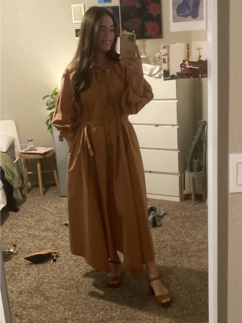 Nordstrom Rust-Tone Striped Maxi Dress with Tie Waist - Picture 2 of 4